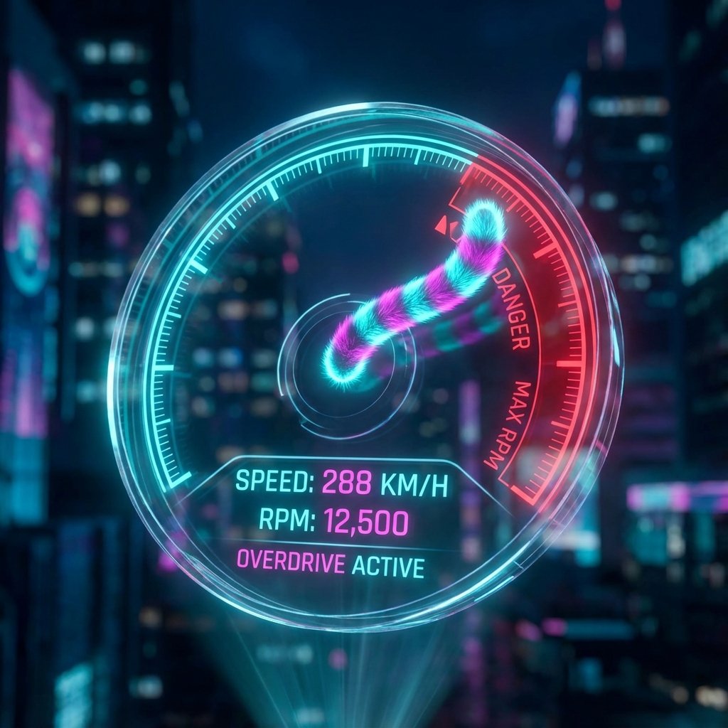 Holographic cat tail speedometer redlining