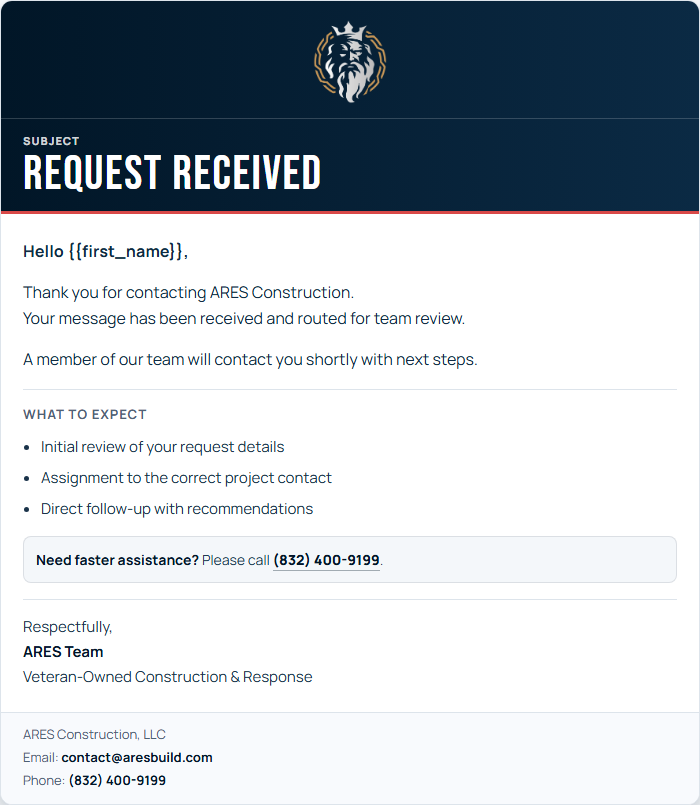 ARES automated branded email response