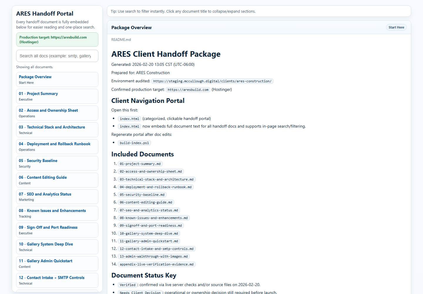 ARES 13-document handoff index