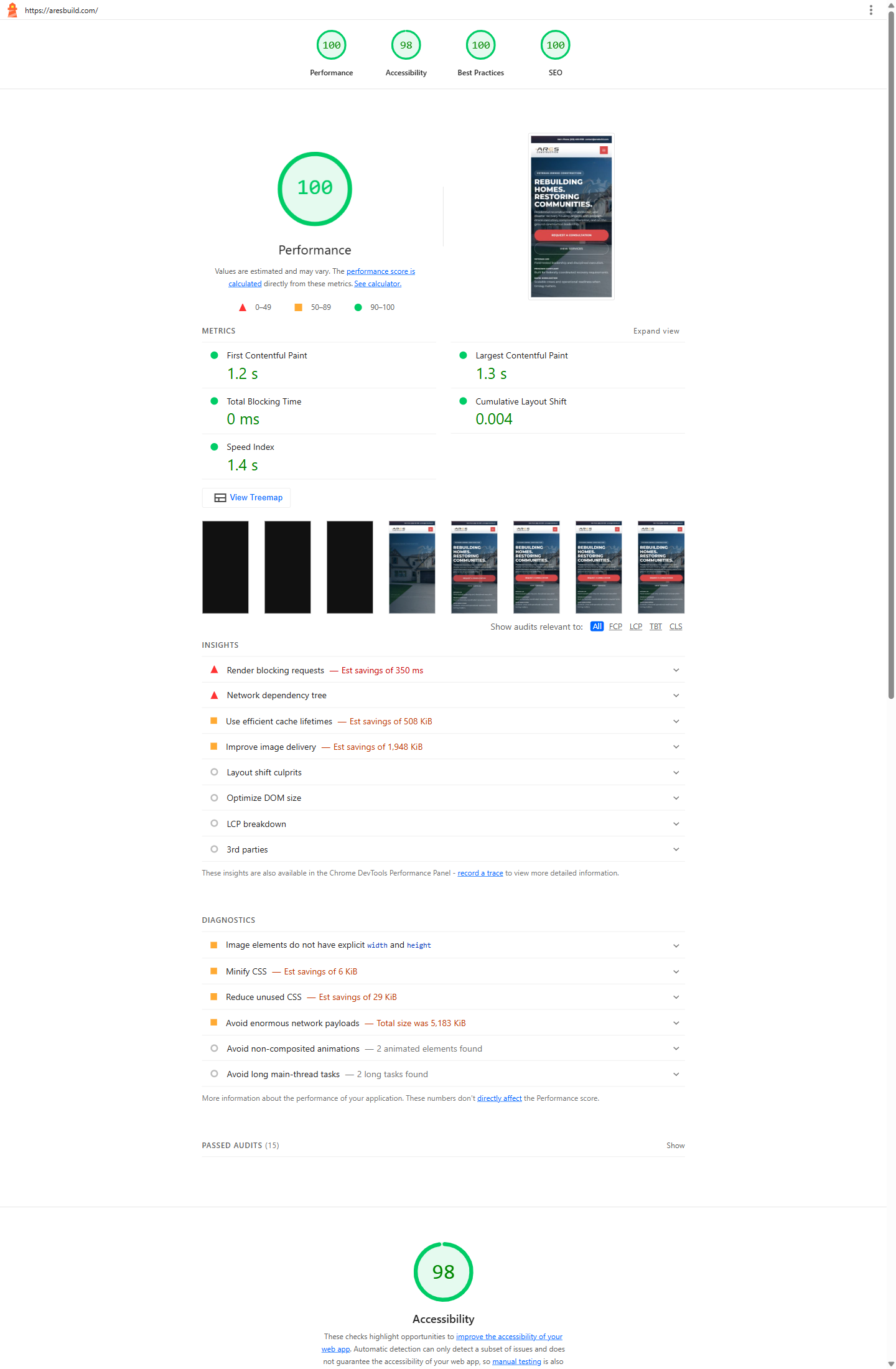 ARES production Lighthouse evidence screenshot