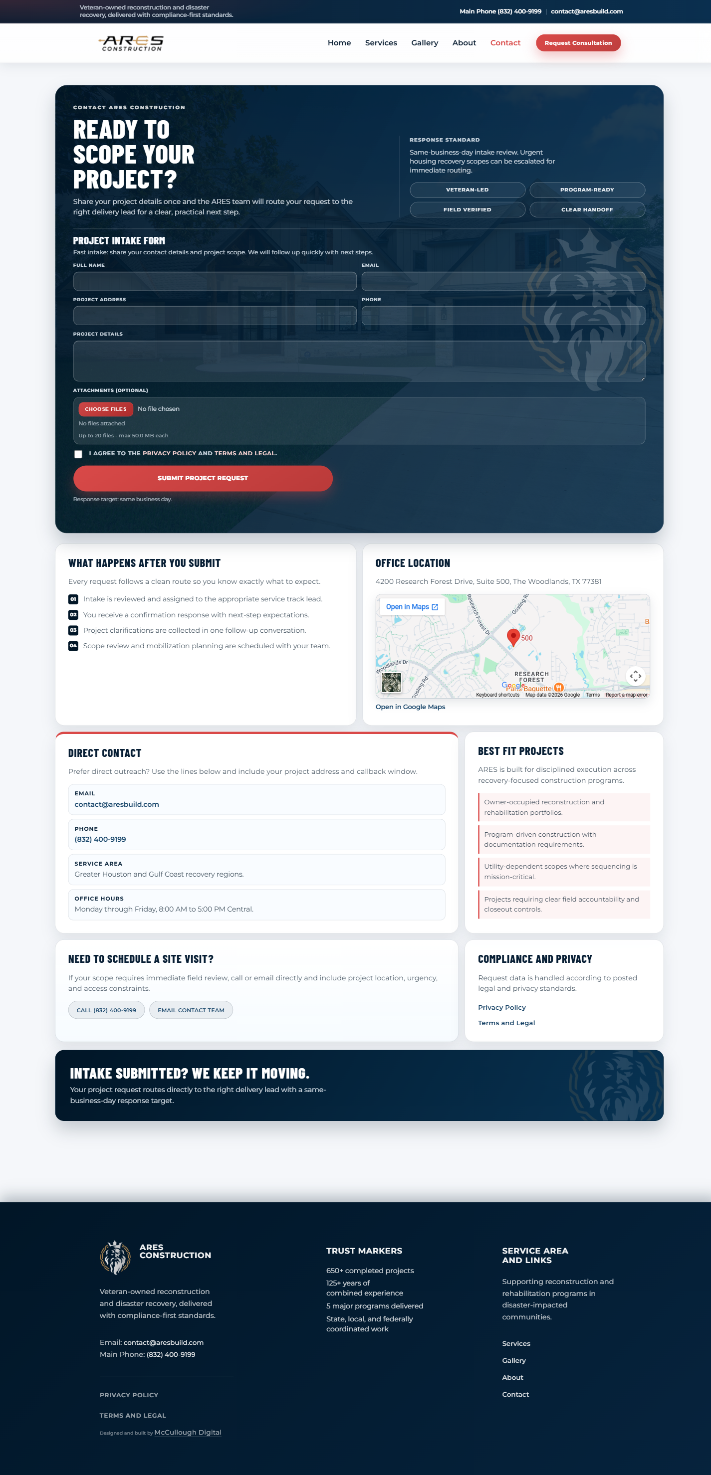 ARES desktop full contact page capture